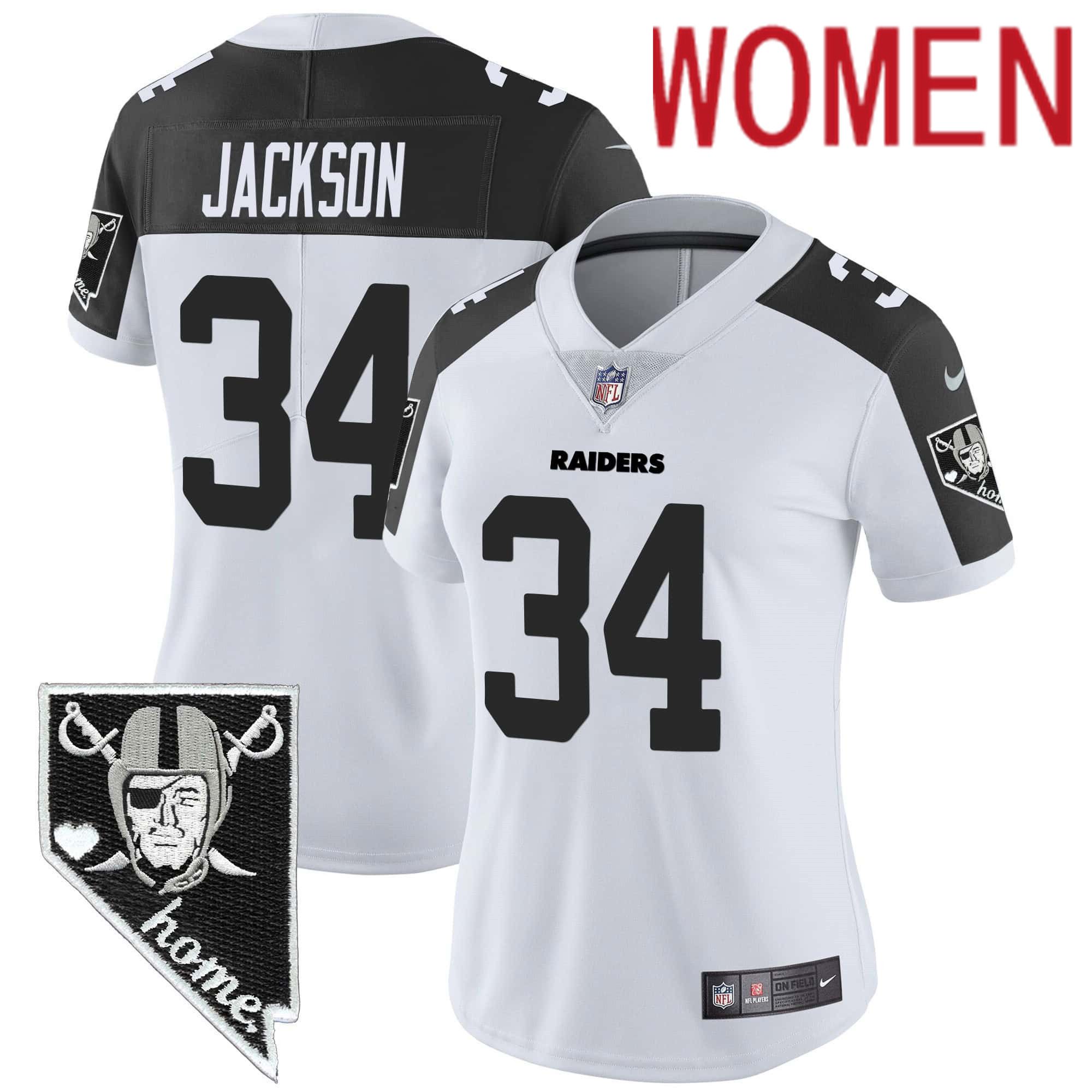 Women Oakland Raiders #34 Jackson White 2024 Nike Nevada Home Patch Vapor NFL Jersey style 1